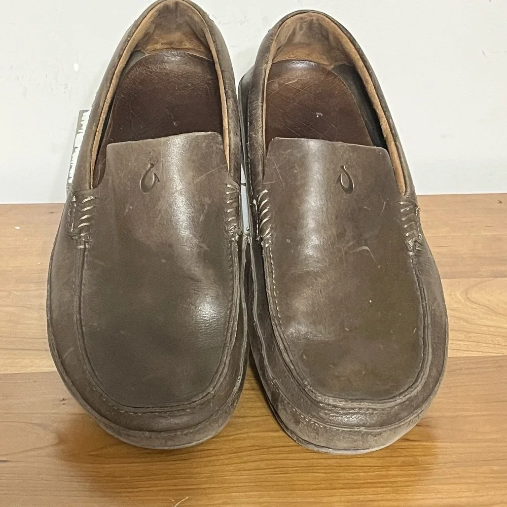 Olukai Kulana Men's Leather Loafers Driving Shoes in Brown Size 8.5 Casual Comfy
